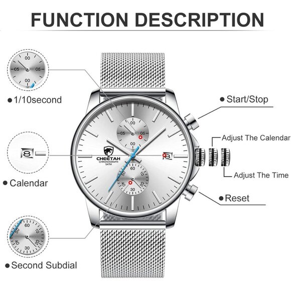 ⚡Mesh Silver White Men’s Watch Fashion Sport Quartz Analog Mesh Stainless Steel - Picture 3 of 9